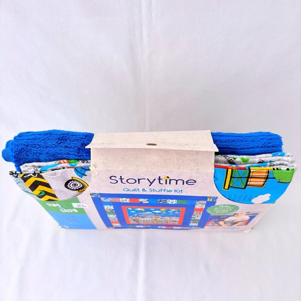 Fabric Editions Storytime Quilt Stuffie Kit Blue Dino Demo Day Construction